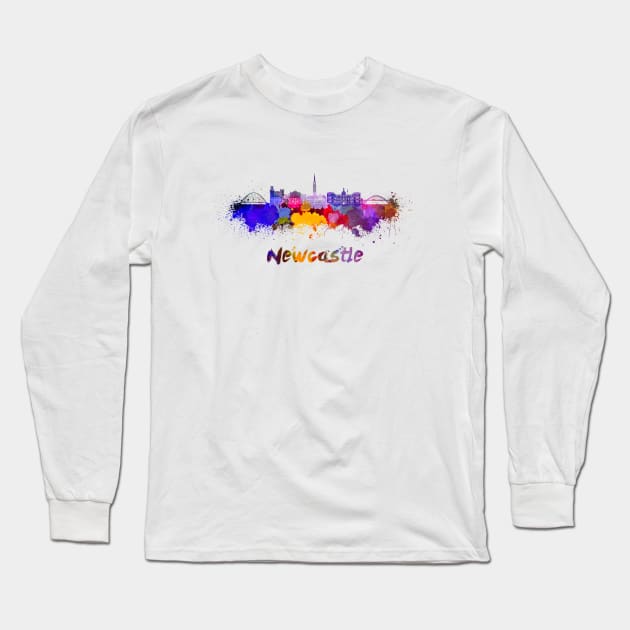 Newcastle skyline in watercolor Long Sleeve T-Shirt by PaulrommerArt